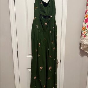 FARM Rio Green Floral Jumpsuit with cutout linen type material Sz XS